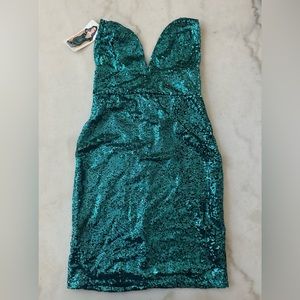 Shirley of Hollywood Showtime Teal Sequin Bodycon Glimmer Sparkle Dress